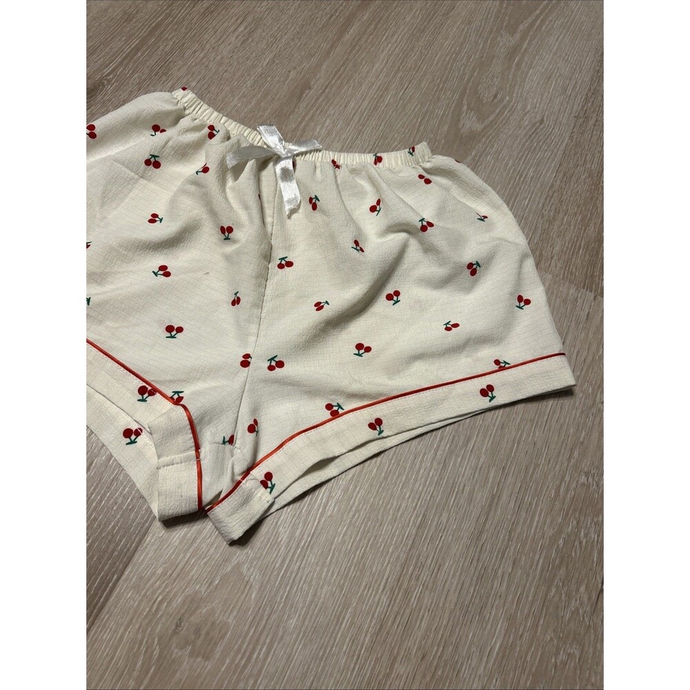 Cherry Pajama Shorts With Elastic Waistband And Bow Sz Medium - Picture 3 of 7